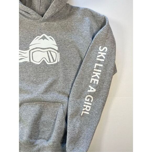 HeyDay Ski Like A Girl Womens Hoodie Grey White Logo Sleeve Logo Size Small - Picture 4 of 11